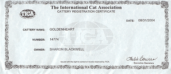 Cattery Certificate